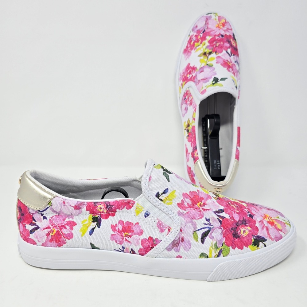 Nine West Lala Floral Slip On Sneakers Pink Purple Canvas Flats WNLALA7 9.5M